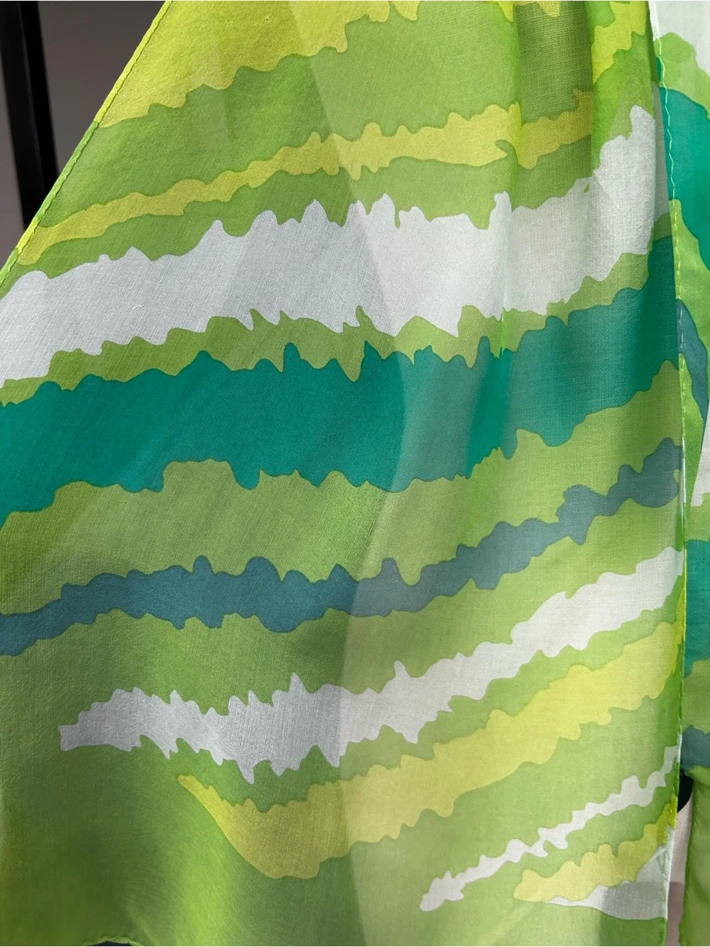 Anne Klein Green Multi-Tone Patterned Scarf Silk Sheer Skinny Scarf